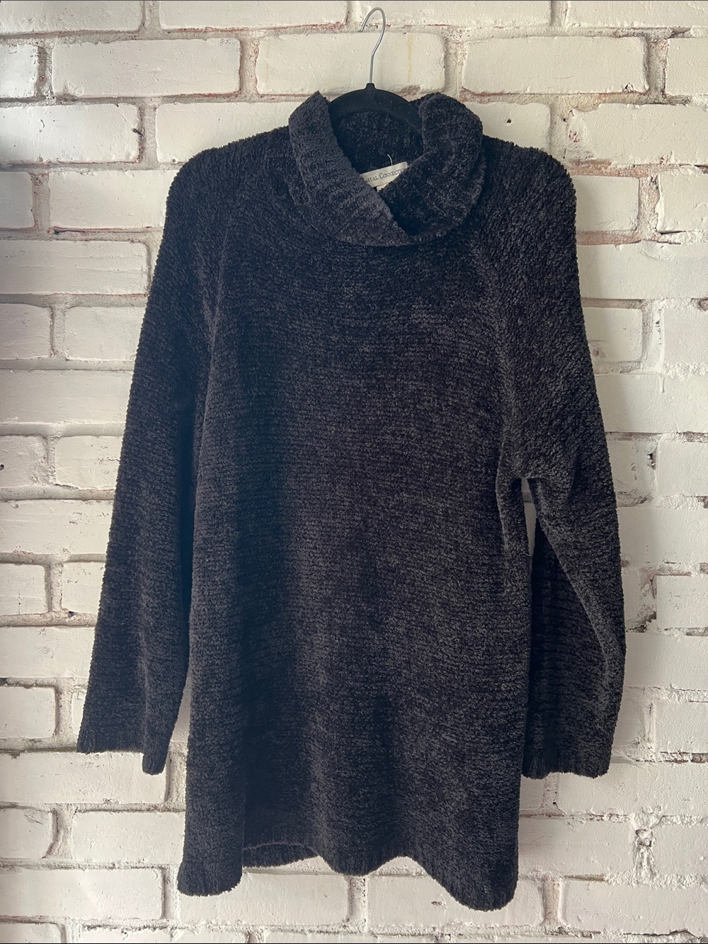 Cozy Turtleneck Chenille Sweater -black fluffy sweater